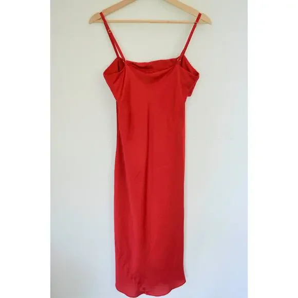 Anthropologie Hutch Satin Bow Front Slip Midi Dress In Red Size S - Picture 7 of 7